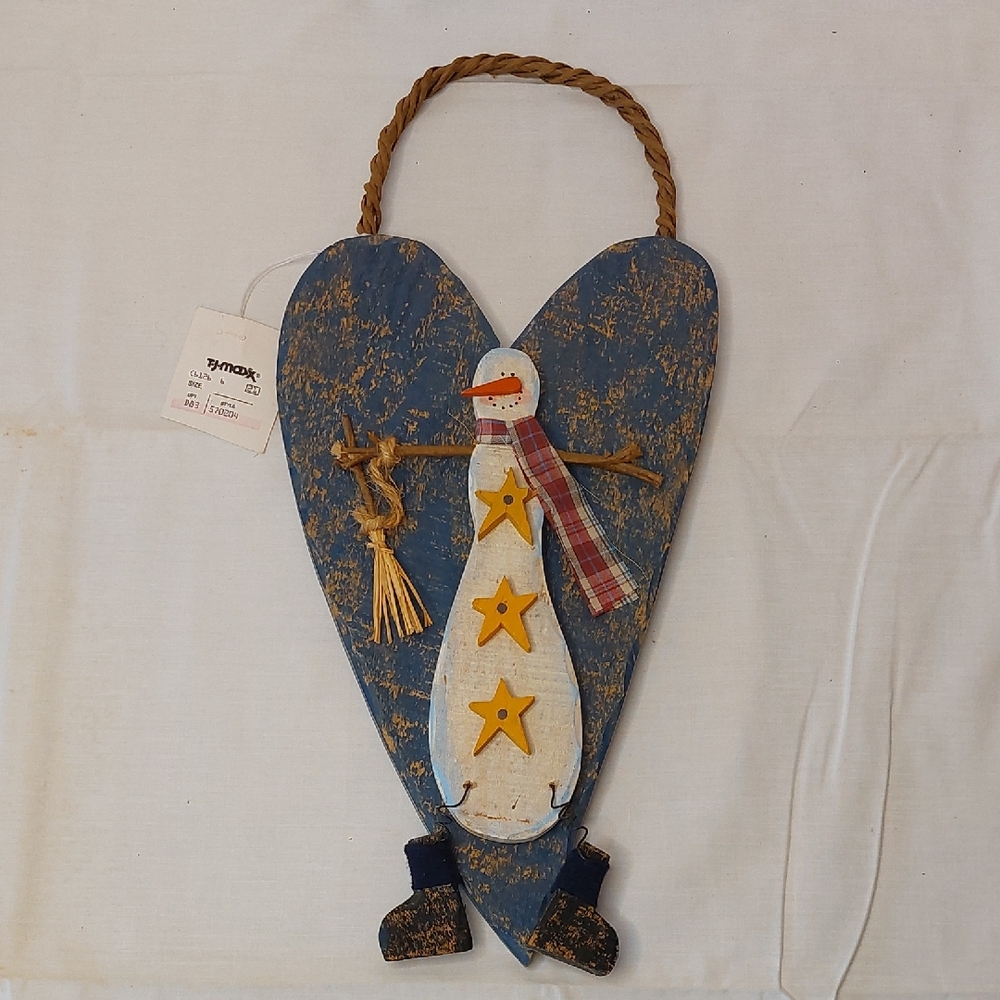 Blue Heart Shaped Snowman Wall Decor 11" NWT
